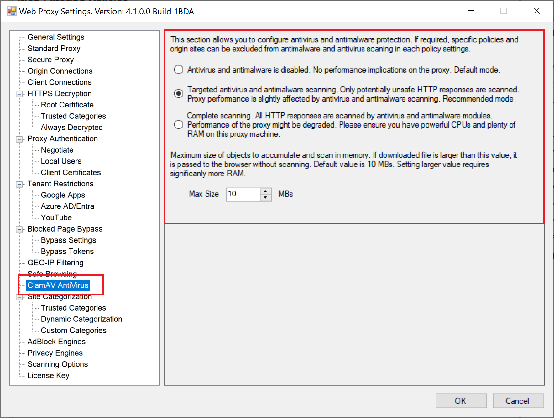 ClamAV Antivirus Settings