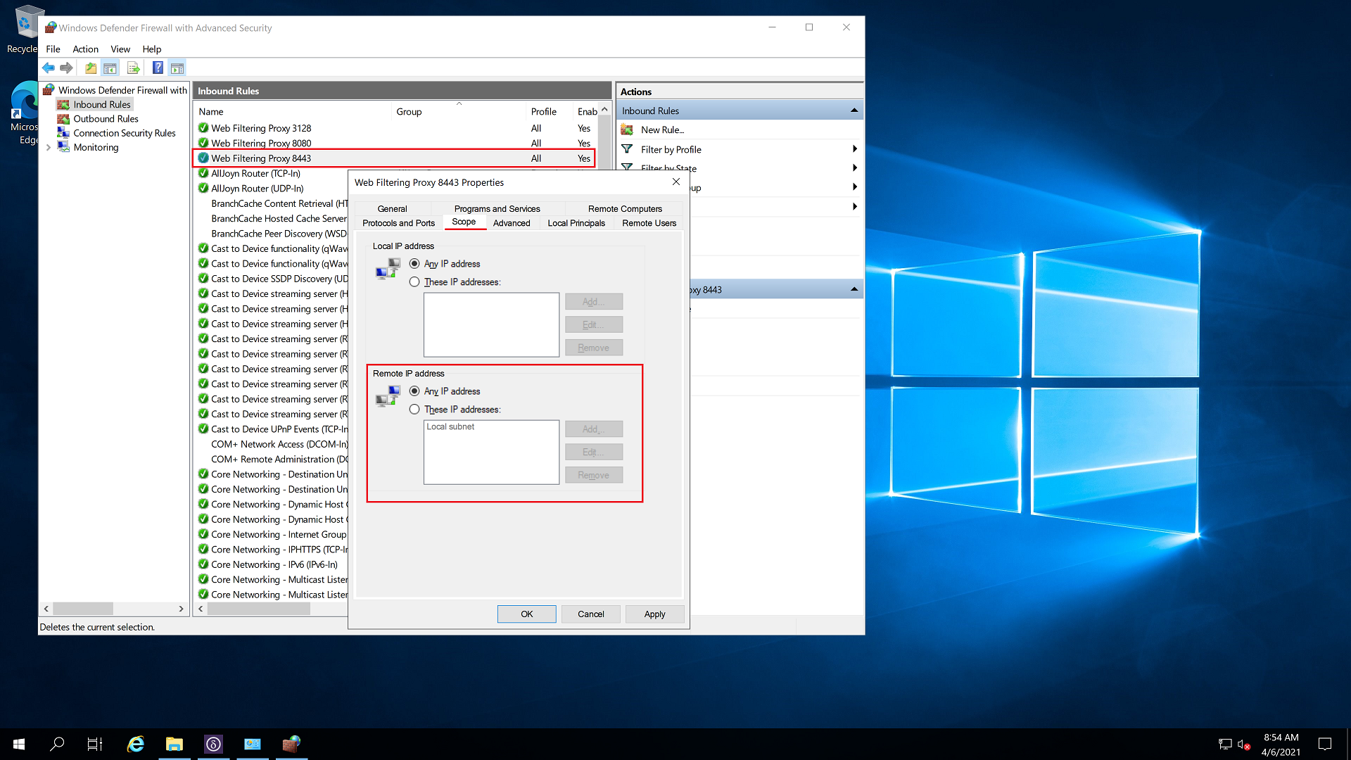 Built-in Windows Firewall Rules for Secure Proxy