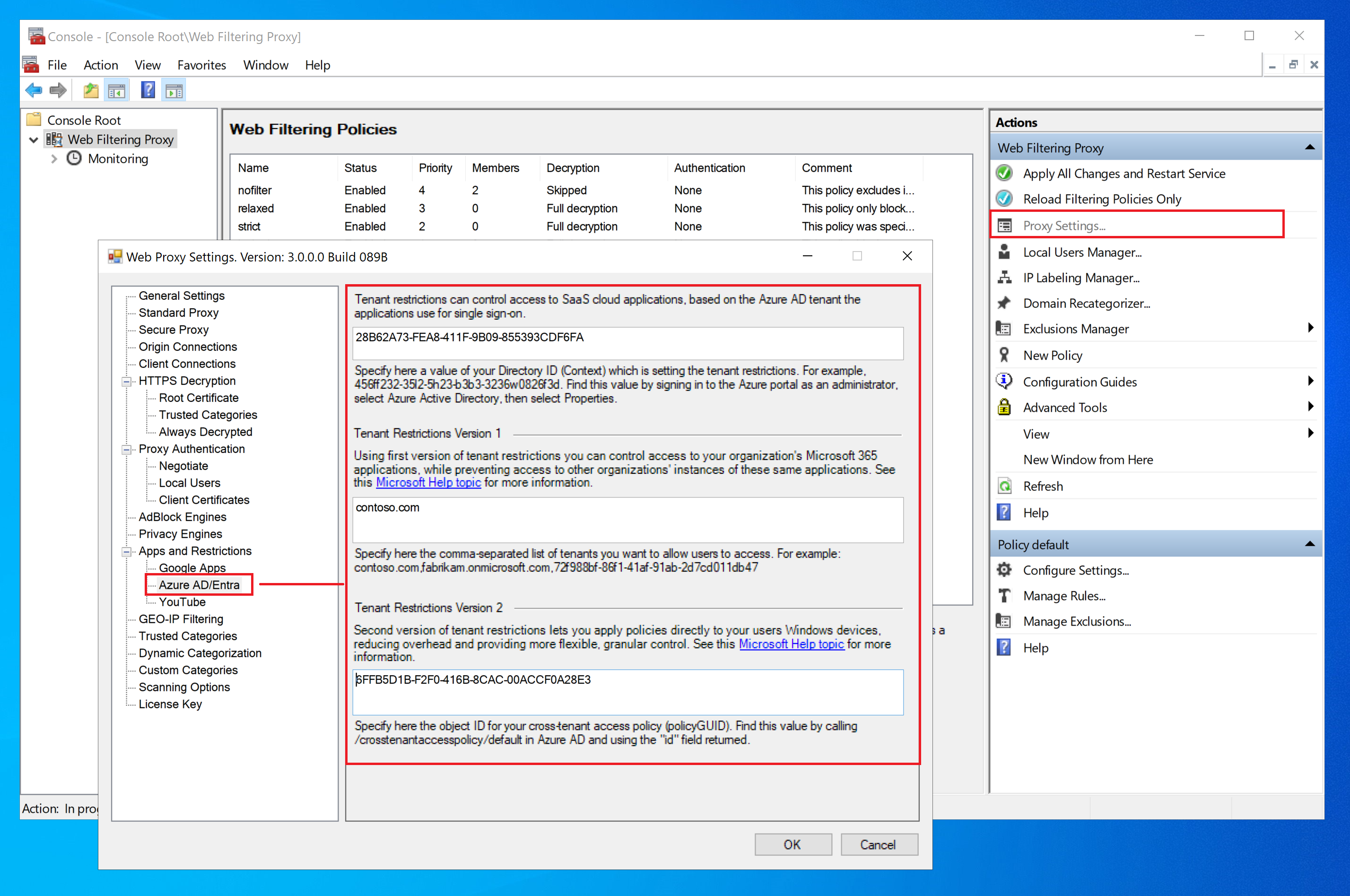 Restrict Microsoft Azure Tenants in Proxy Settings